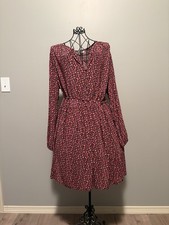 LOFT Women's Floral Side Tie Dress Sz M Long Sleeve Rayon V-Neck Button see pics