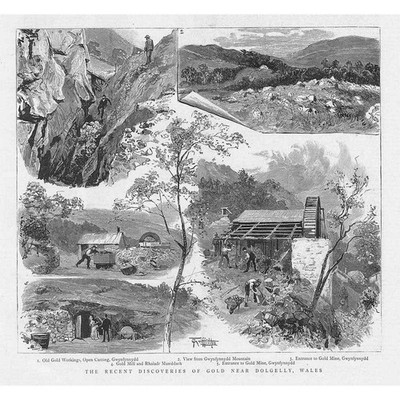 MERIONETHSHIRE Jüngste Goldfunde bei Dolgellau - antiker Druck 1888