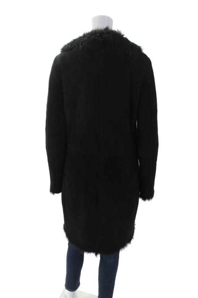 Joseph Womens Hook Front Shearling Lined Suede Coat Black Size FR 38 - Image 3 of 4