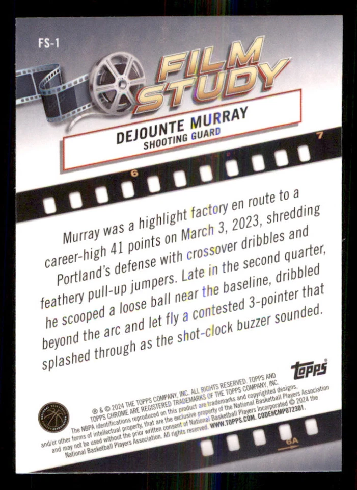 2023-24 Topps Chrome Film Study #FS1 Dejounte Murray - Image 2 of 2