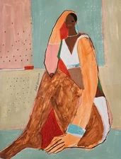 24x18 Original Painting OOAK Abstract  Outsider Woman Portrait Figurative