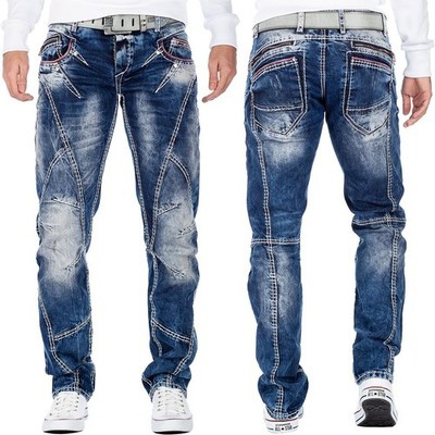 Cipo & Baxx Men's Blue Jeans Regular Fit 5-Pocket Design Logo Button Fly Detail