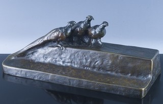 AMAZING LARGE ART DECO F GORNICK AUSTRIAN SOLID BRONZE PHEASANTS FIGURAL INKWELL