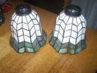2 Vintage Tiffany Style Leaded Slag & Stained Glass Lamp Shades  6" X 6 1/4"