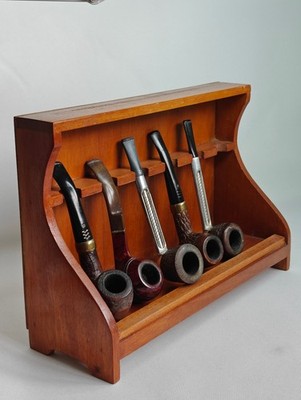 Vintage Pipe Set Of 5 With Standing Wooden Rack Falcon Parker Carey Collectables