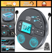 Portable Bluetooth CD Player - Rechargeable 2000mAh, FM Transmitter, Anti-Skip,