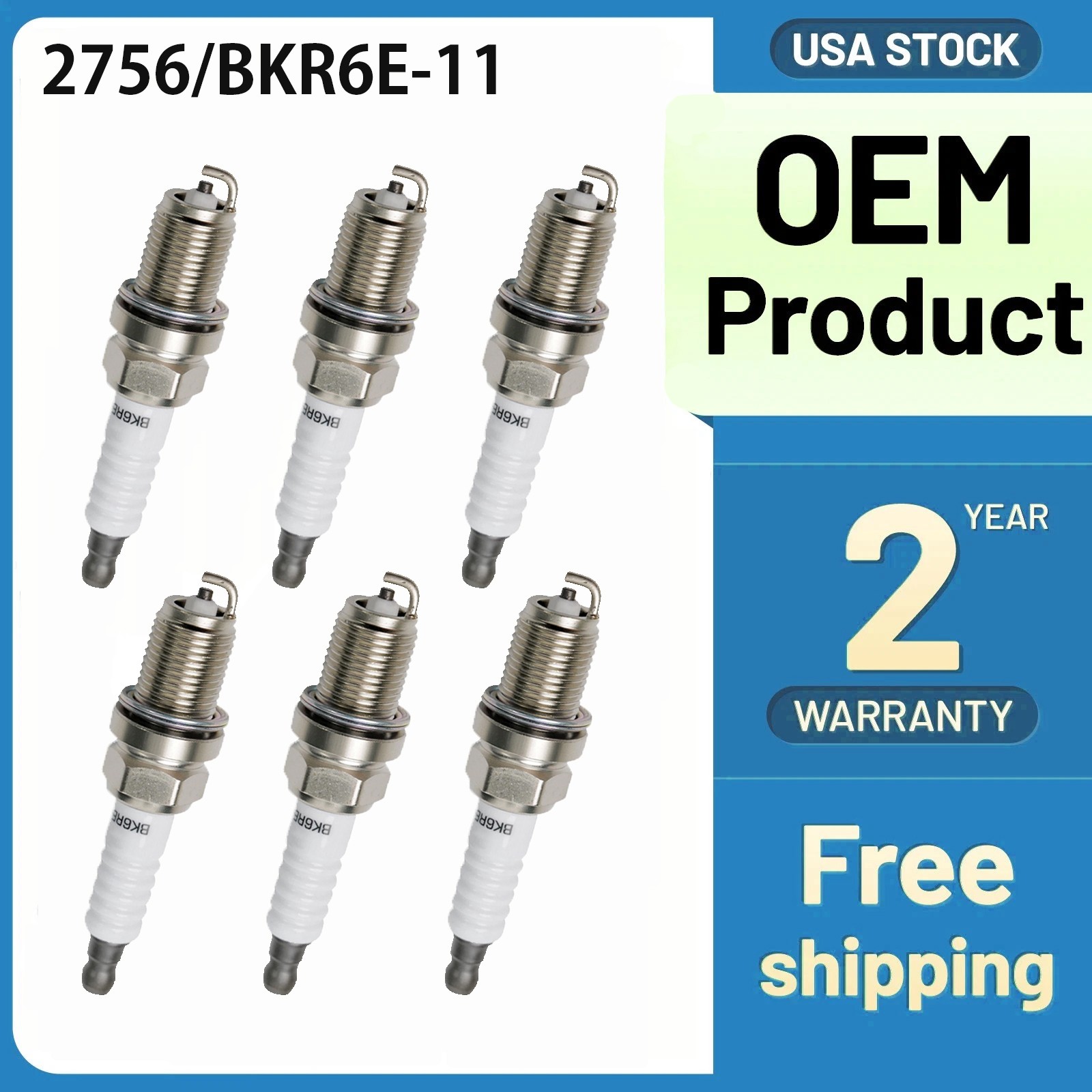 Set of 6 OEM 2756/BKR6E-11 For NGK Resistor Spark Plugs For Toyota Lexus Acura