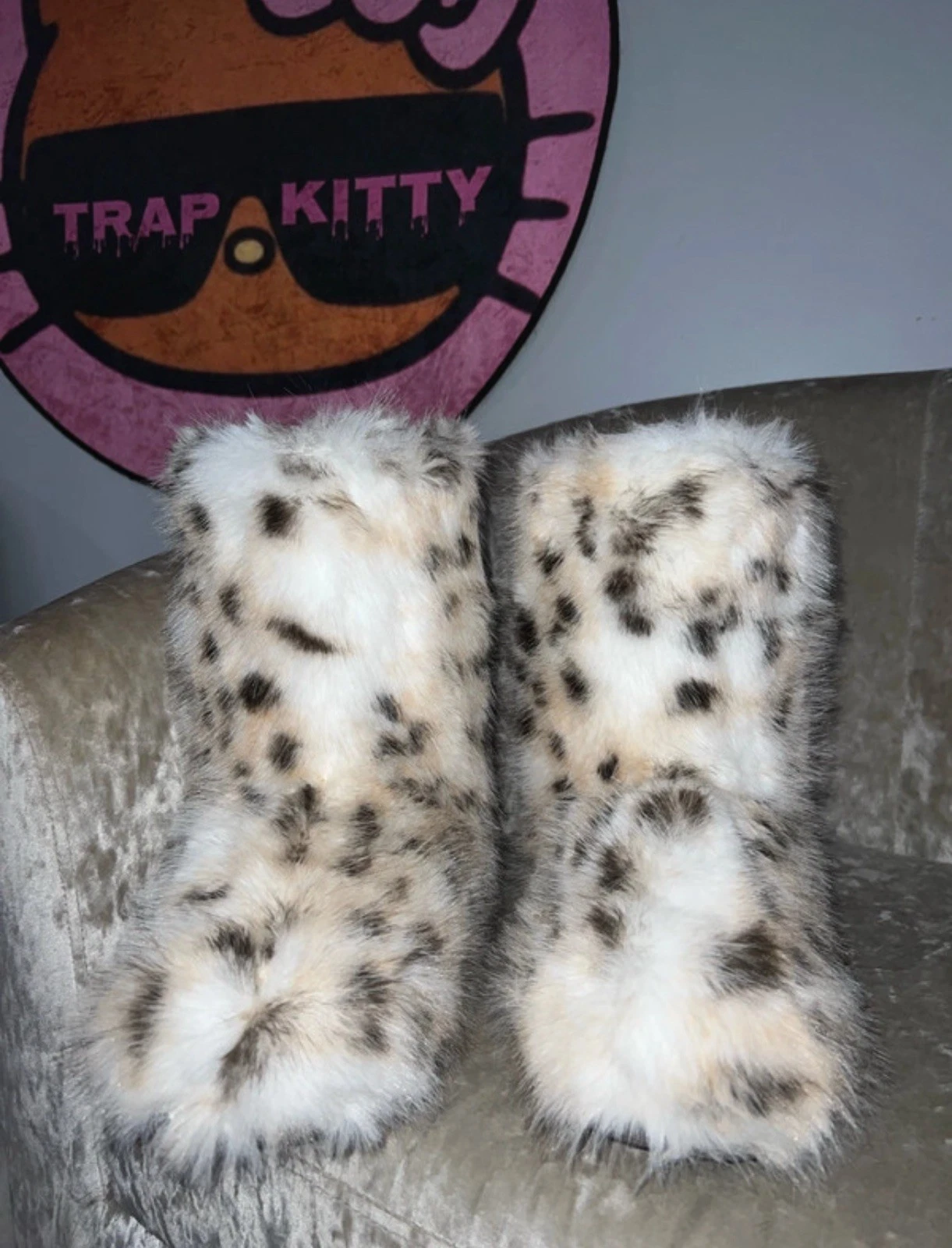 White Leopard Fur Kawaii Y2K Yeti Emo Scene Alt Baddie Snow Rave Festival Boots