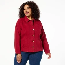 DG2 by Diane Gilman Starlight Stretch Denim Seamed Jacket Cranberry 1X New