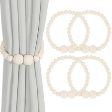Magnetic Curtain Tiebacks, 4 Pack Curtain Holdbacks for Draperies, Wood Bead ...