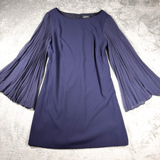 Tahari Arthur S Levine Navy Pleated Bell Sleeve Shift Dress Womens 14