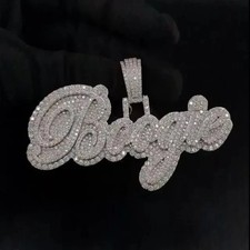 3Ct Round Cut Moissanite 14K White Gold Plated Customized Name Layer Pendant