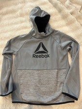 Reebok Spell Out Pullover Hoodie Gray Boys Size L 10/12 Kangaroo Pocket Hood