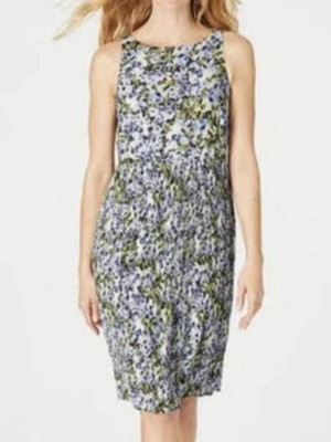 J. Jill Granite Water Pleated Midi Dress Green and Blue Floral Print Size 2X