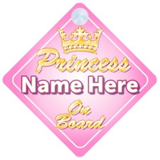 Crown Princess On Board Personalised Baby Girl Car Sign Child Gift (A Names 2)
