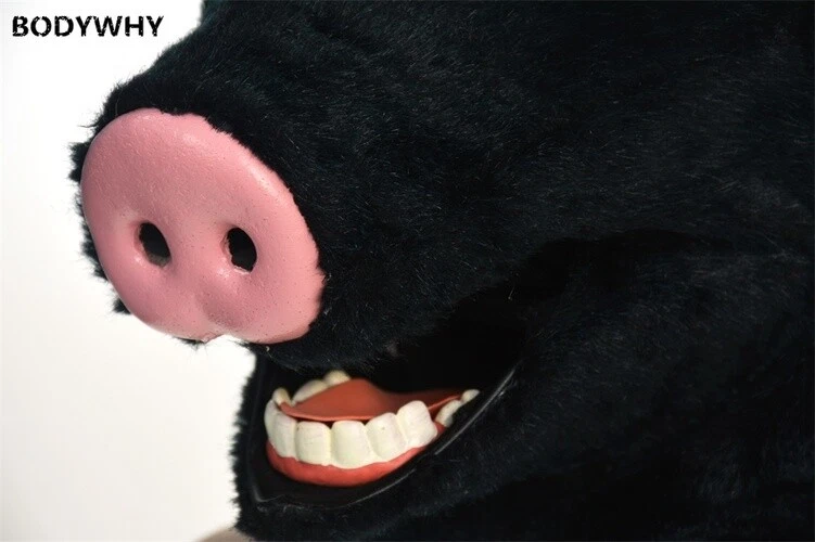 Black Pig Mascot Costume Can Move Mouth Head Suit Halloween Outfit Cosplay - Image 4 of 4