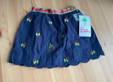 Lilly Pulitzer Girls Size 4 Holly Embroidered Holiday Skirt Navy Blue Scalloped