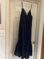 JCREW L/XL Navy Adjustable Spagetti Strap Cotton SunDress