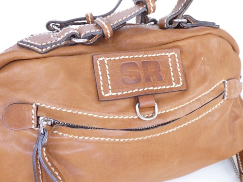 Sonia Rykiel Satchel Bag Tan Brown Calf Leather Crossbody Top Handle Handbag - Picture 6 of 14