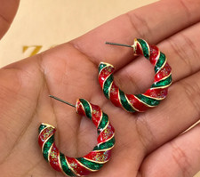Red green holiday hoop earrings