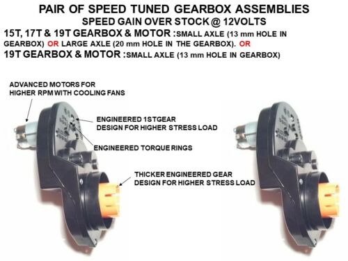 POWER WHEELS PAIR SPEED MODIFIED 19T GEARBOX & MOTORS  @ 12v or @18v or @24v - Picture 1 of 2