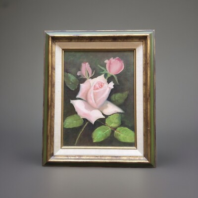 AUTHENTIC vintage OIL PAINTING SHABBY PINK ROSES C. 1970'S MAXINE MILBURN FRAMED