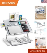 Bed Desk for Laptop, XX-Large Leather Adjustable Foldable Laptop Bed Tray Des...