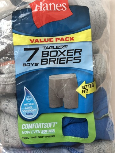 🥳 New Boys Hanes Tagless 7 Pack Boxer Briefs size S 6 - 7 - 8 Years Cotton