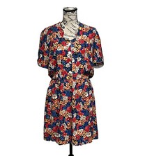 Vtg 80s Signe Incognito Floral Midi Dress 90s Retro Pinup Rockabilly Cottegecore