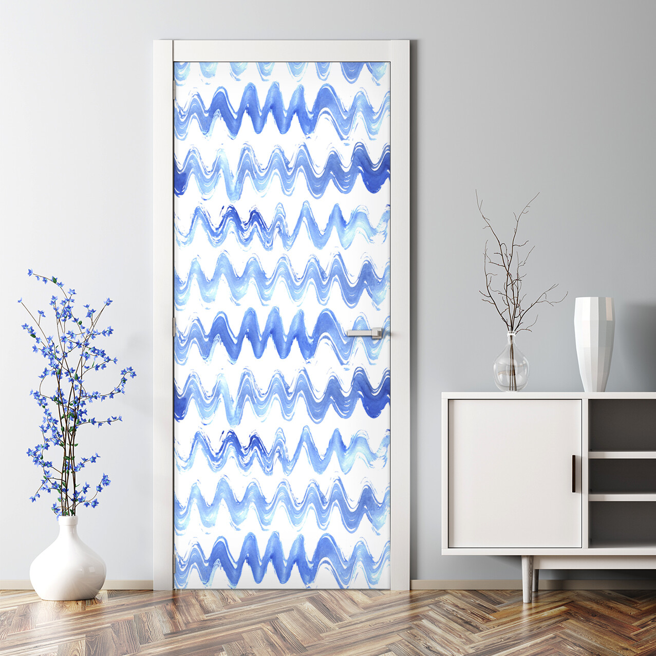 Wave-Inspired Bubble-Free Watercolor Door Decal Abstract Self-Adhesive Decor
