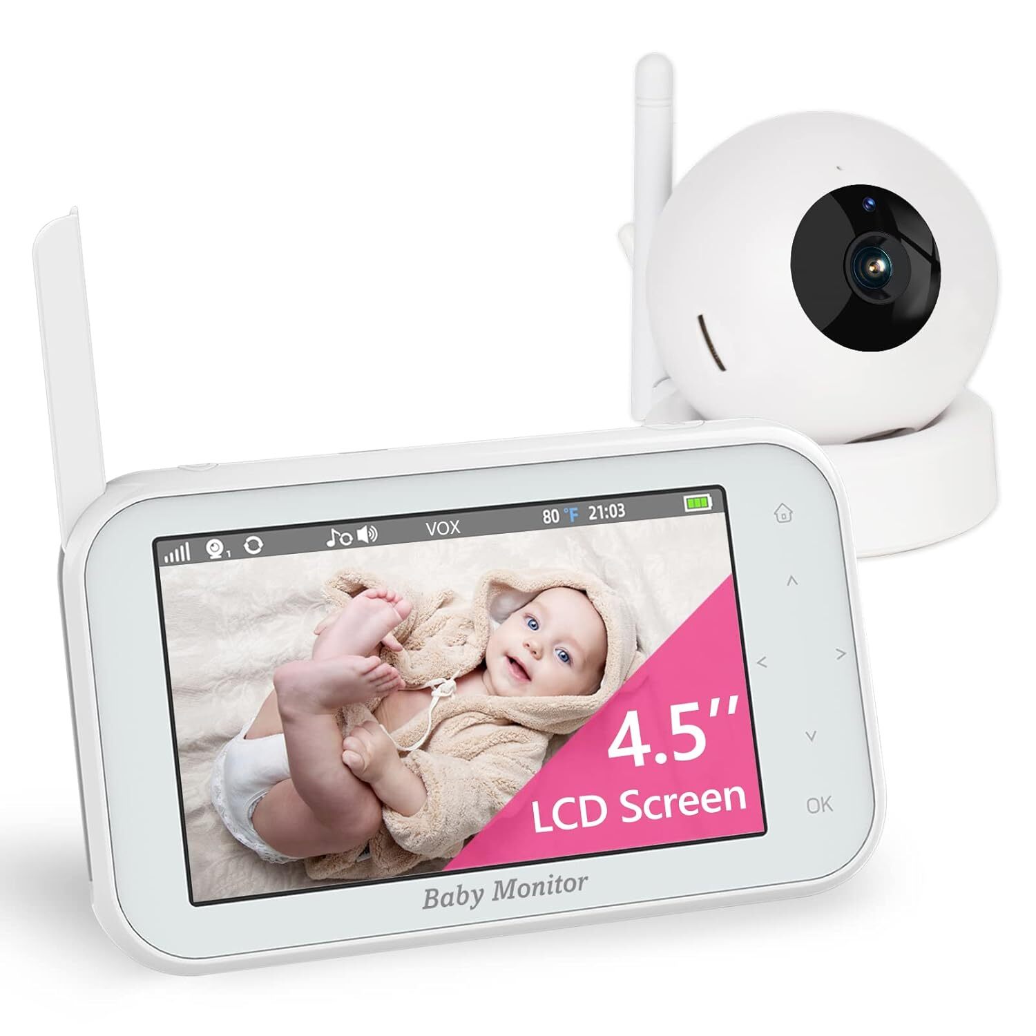 Baby Monitor with Camera and Audio, 4.5 Inch Video White-image
