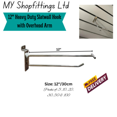 12In Single Prong Slatwall Hook with Overhead Arm for Price Ticket | Polish Zinc