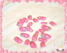 Starsire 3D Pink Silver Rhinestone 24 Acrylic Nails SET