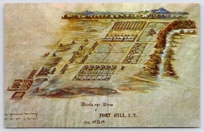 Lawton Fort Sill Indian Territory~Birdseye Artistic Rendering~1950s Postcard