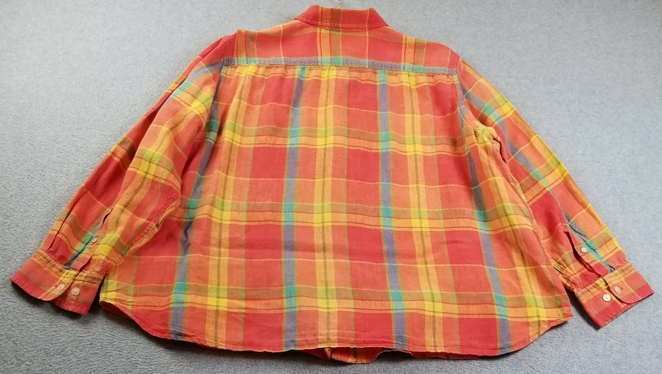 JONES NEW YORK Button Up Shirt Womens 3X Plus Multicolor Plaid Linen Long Sleeve - Image 4 of 4