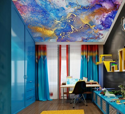 3D Blue Gold Texture NA3066 Ceiling WallPaper Murals Wall Print Decal AJ US Fay