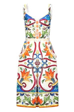 🆓US🛃 SS2016 Dolce&Gabbana orange majolica floral printed textured Dress IT 36