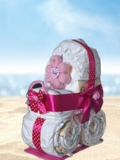 Windeltorte Mädchen Kinderwagen pink Personalisiert