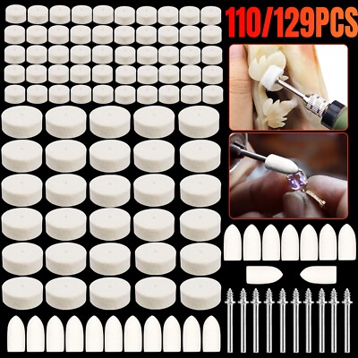 129/110Pcs Wool Felt Polishing Buffing Pad Waxing Wheel For Dremel Rotary Tool
