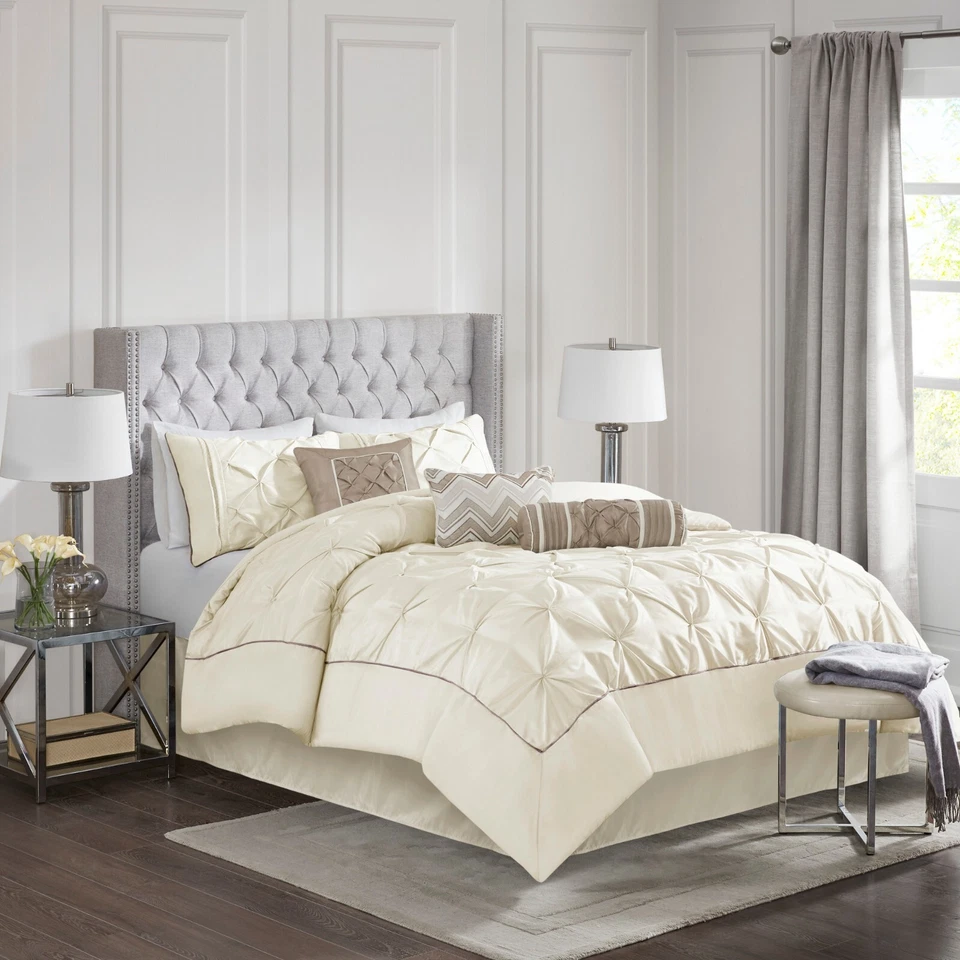 Madison Park 7pcs Bed In A Bag Comforter Set Tufted Pleated Faux Silk Bedding - Image 3 of 4