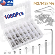 Stainless Steel Hex Head Nuts Bolt Assortment Kit M2 M3 M4 Screws Set 1080 PCS