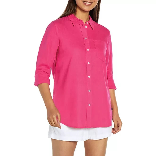 Gap Women's Linen Button Down Top Size M Beetroot Purple