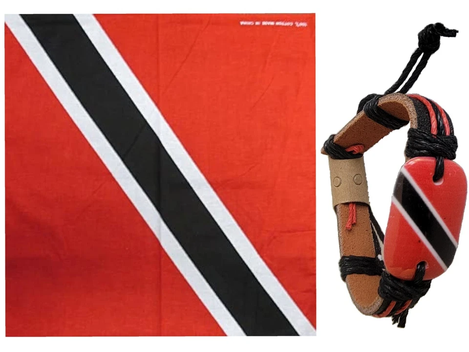 2pcs. Bandanas Trinidad Tobago Bandana Head Scarf Handkerchief W/ Flag Bracelet  - Image 3 of 4