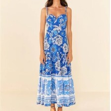 Farm Rio Blue Full Of Flowers Organic Cotton Midi Dress - Size XL