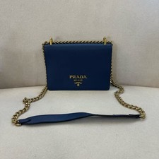 Prada Saffiano Navy Saffiano Leather Chain Shoulder AUTH