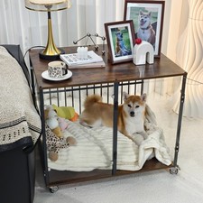 Heavy Duty Clear glass Dog Kennel w/Dual Doors Dog Cage Safe Anti-bite Pet Crate