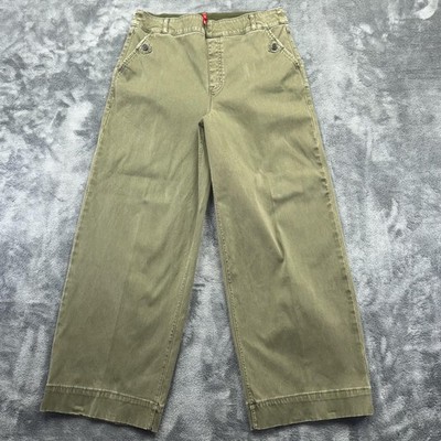 Spanx Pants Womens XL Green Twill Cropped Wide Leg Pull On Stretch Pockets