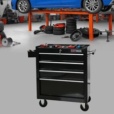 Heavy Duty 4-Drawer Rolling Tool Chest with Lock & Wheels - BLACK