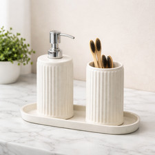 Luxury Ceramic Bathroom Accessories Set of 3 Soap Dispenser with Large Oval Tray