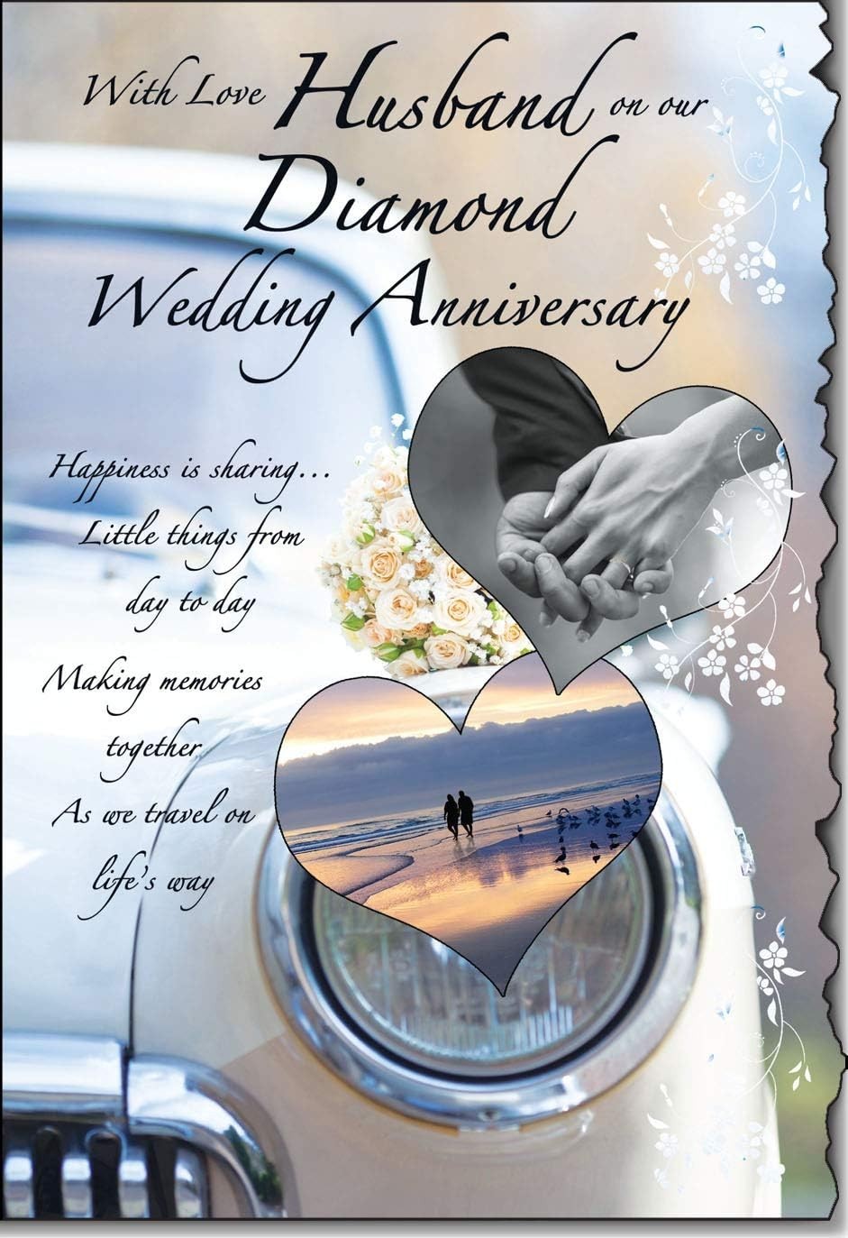 Anniversary Card DIAMOND 60th HUSBAND. LOVELY VERSE *9 Inch Card, Pages Inside*